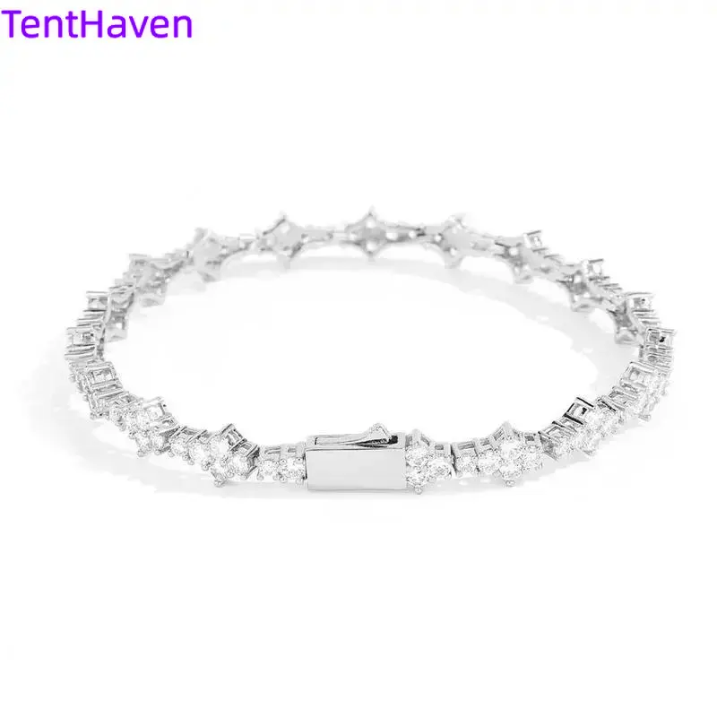 Hip Hop Single Row Tennis Bracelet, Rhinestone Decor Zircon Jewelry for Couples with Spring Buckle, Crystal Bracelet, Jewelry Bracelet