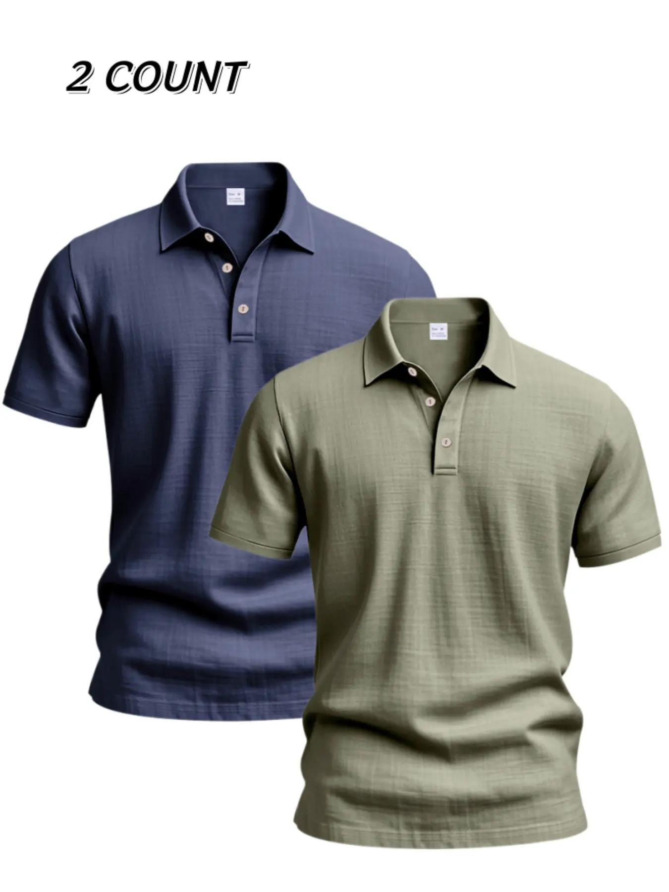 2 Pack Men's Waffle Knit Short Sleeve Polo Shirts, Classic Lapel Collar 3 Button Placket Golf Tees, Breathable Solid Color Slim Fit Casual Business Summer Multipack Tops