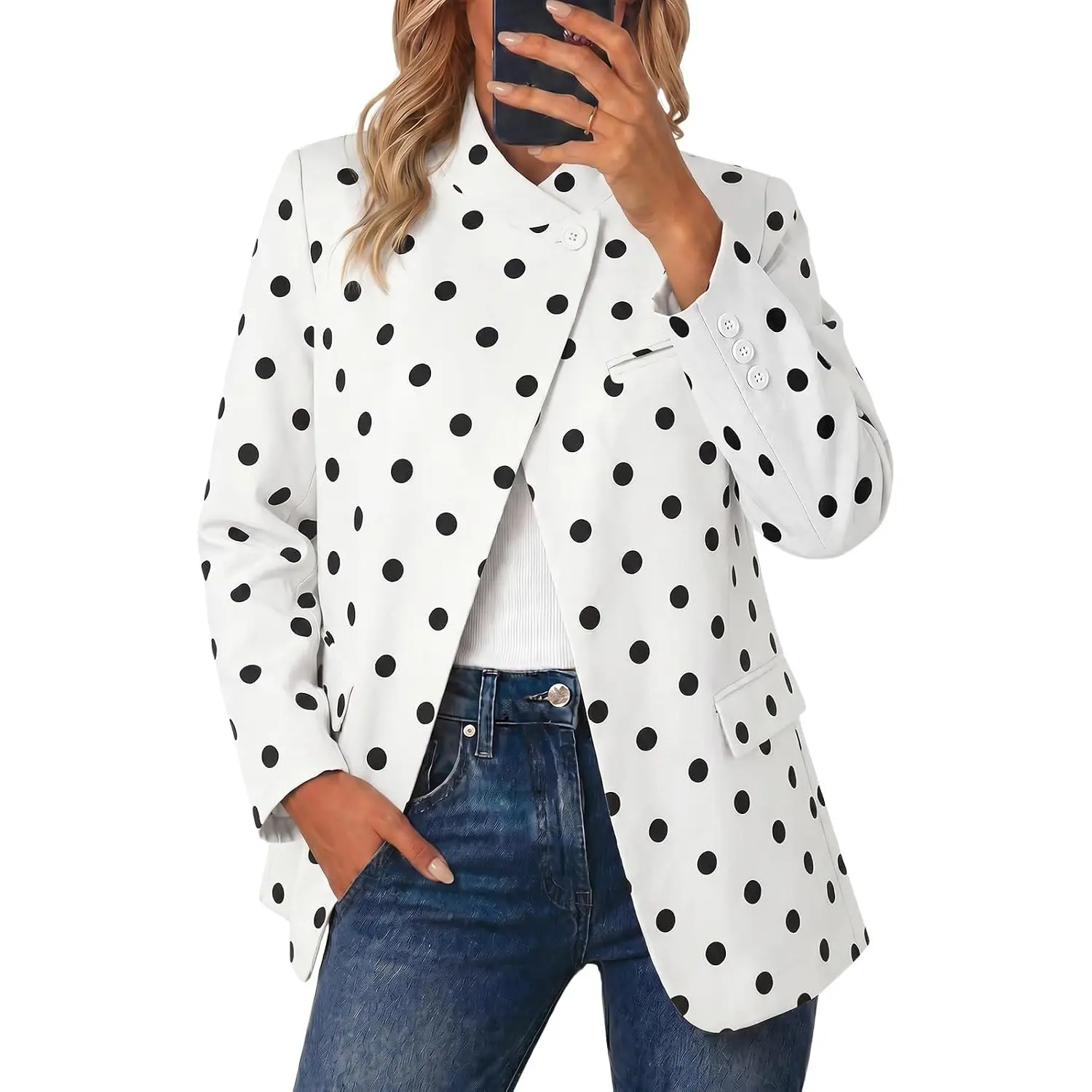 Cicy Bell Women Plaid Blazer Business Stand Collar Open Front Suit Jacket | One Button, Casual Trendy, Work Office, Fall Spring Suit Blazer, Long Sleeve Button Cuff, Front Flap Pockets, Back Split