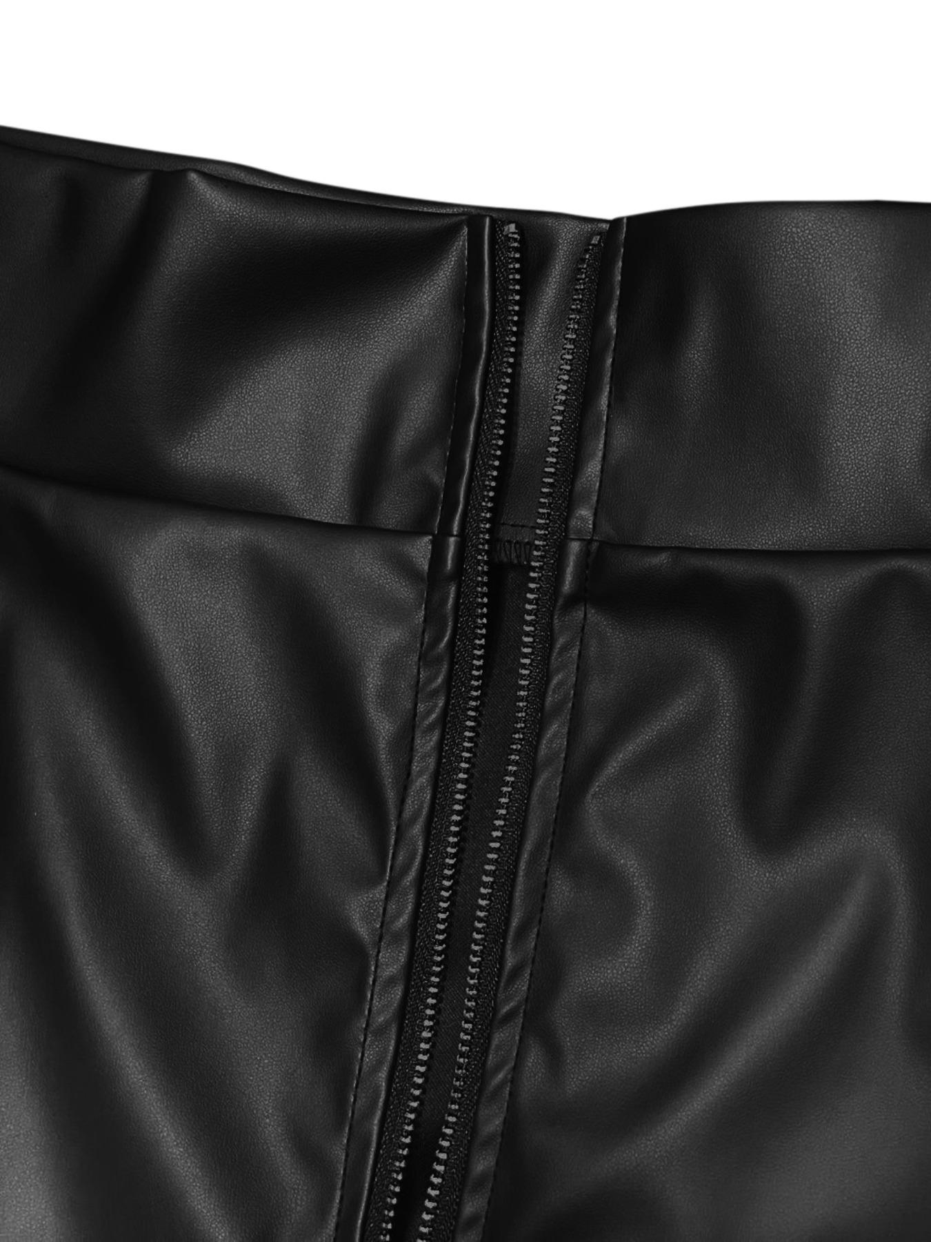 Women's Solid High Waist Split Thigh PU Skirt, Elegant Chic Fashion Long Skirt for Daily Outdoor Wear, Ladies Bottoms for All Seasons