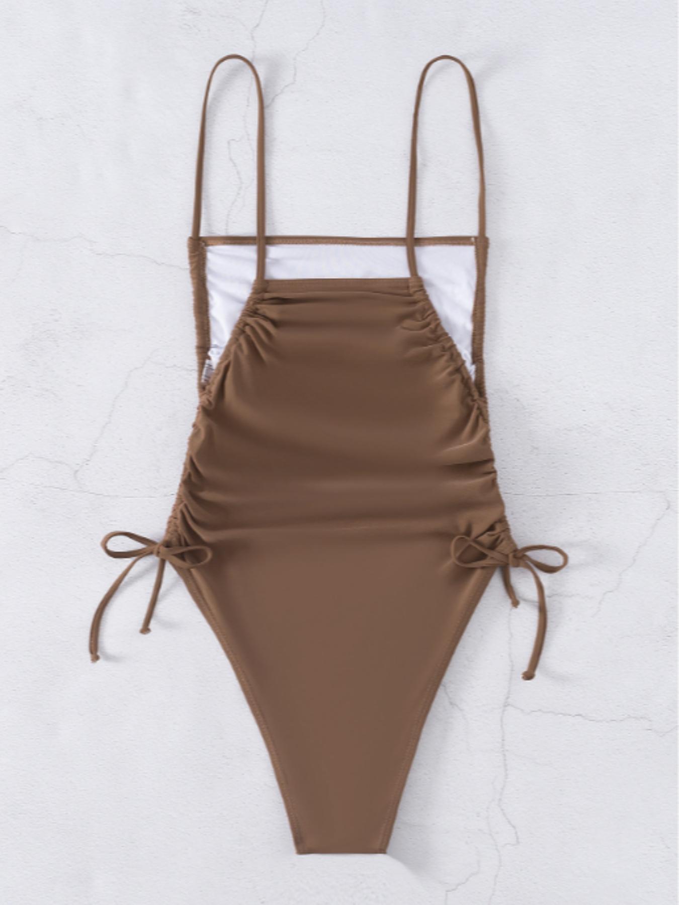 Women's Solid Tie Side Wrap One-piece Swimsuit, Swimsuit Bodysuit, Casual Elegant Sleeveless Swimwear for Beach Holiday Vacation, Ladies Swimsuit for All Seasons