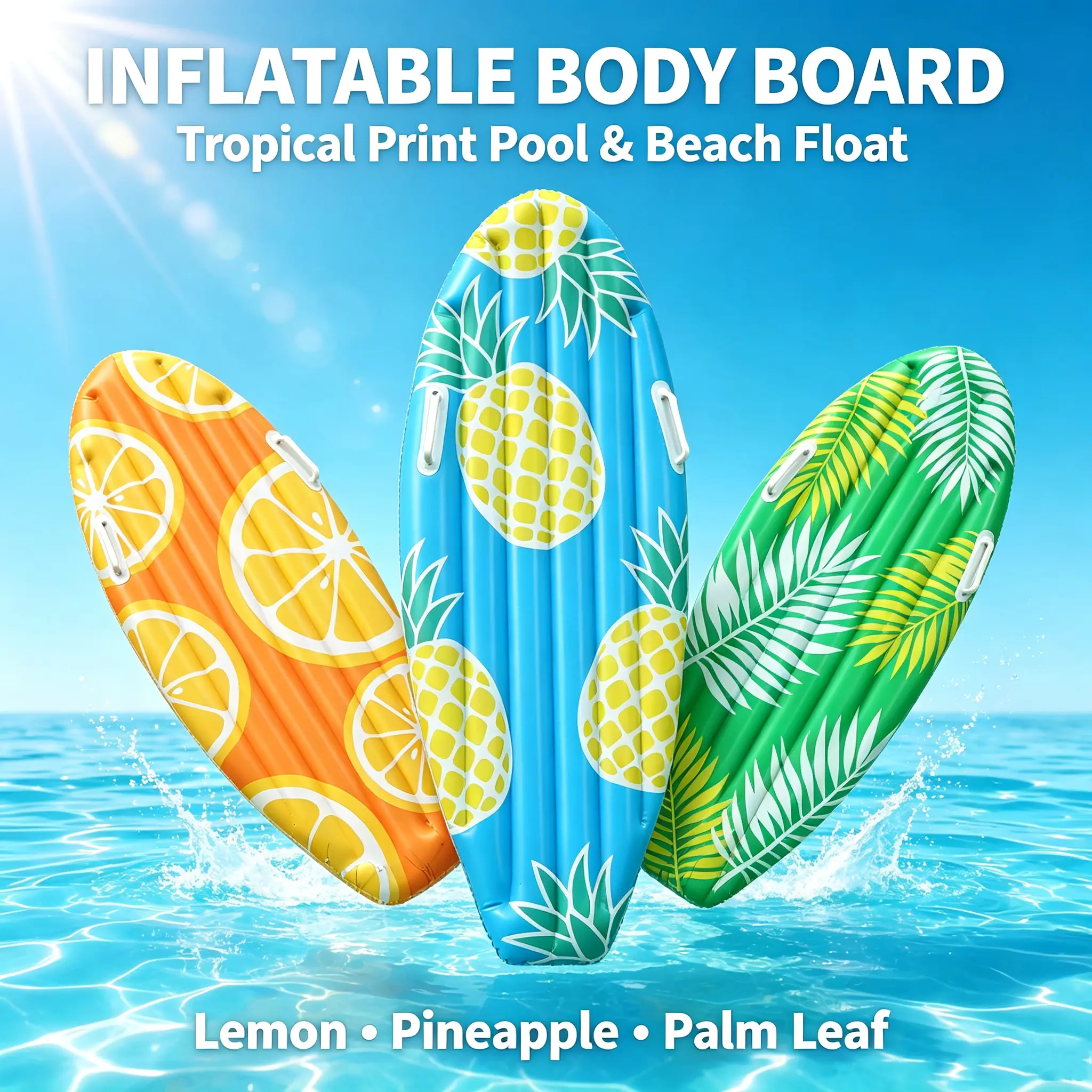 Inflatable Beginner Bodyboard for Children, Graphic Print PVC Pool & Beach Float with Handles, Portable Water Toy for Summer Beach Fun, Inflatable Body Board, Bodyboarding