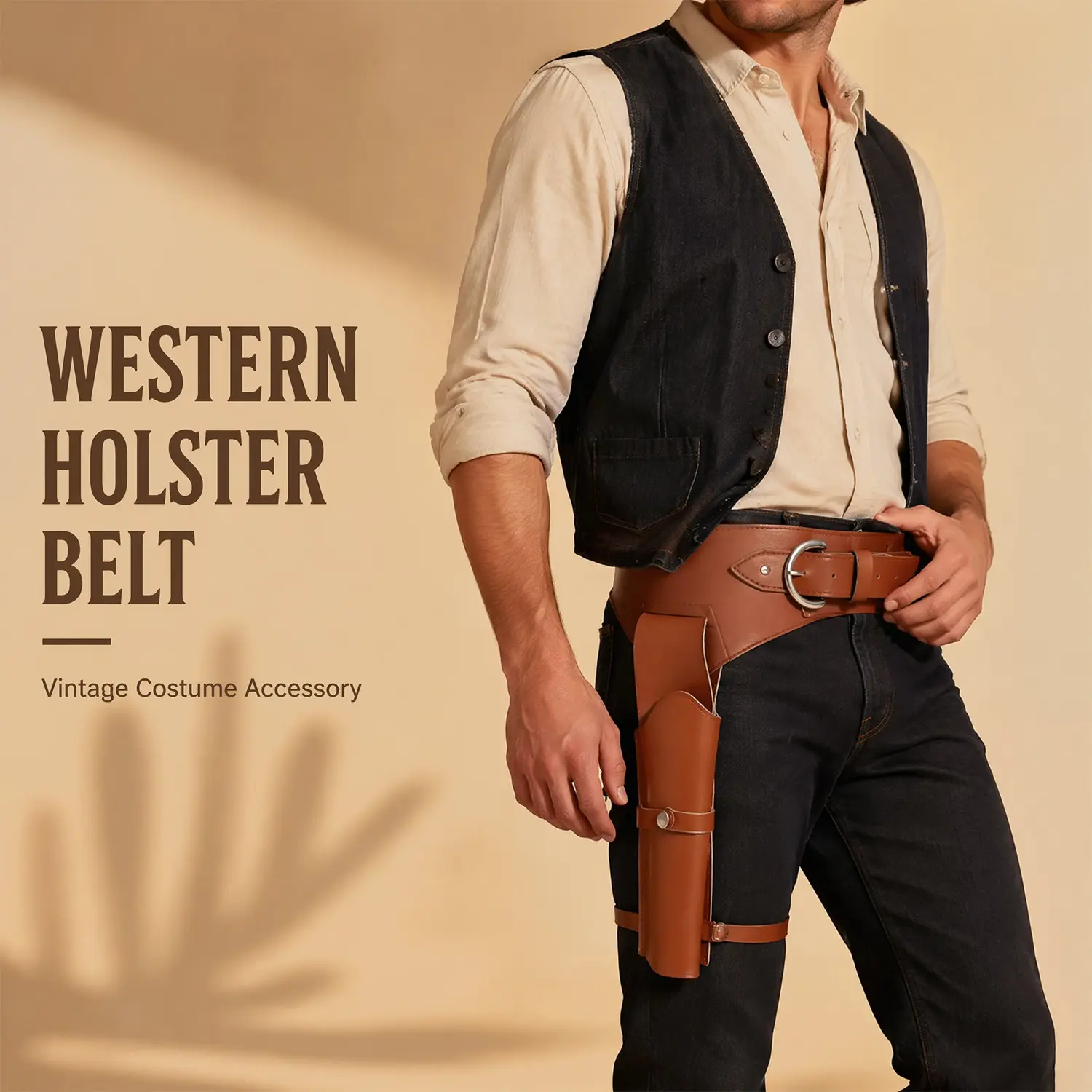 Middle Ages Costume Cowboy Suit PU Leather Belt, Artificial Leather Revolver Suit, Single Leg Prop, Costume Props, Halloween and Easter Festive Event Decorations