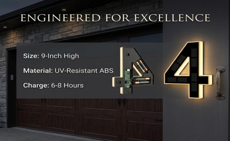 Solar Lighted House Numbers 9 Inch Waterproof LED Address Signs for Outside Modern House Numbers with Large Personalization Options,Decorate your door number, DIY personalisation.Modern Farmhouse Illuminated Sign Light