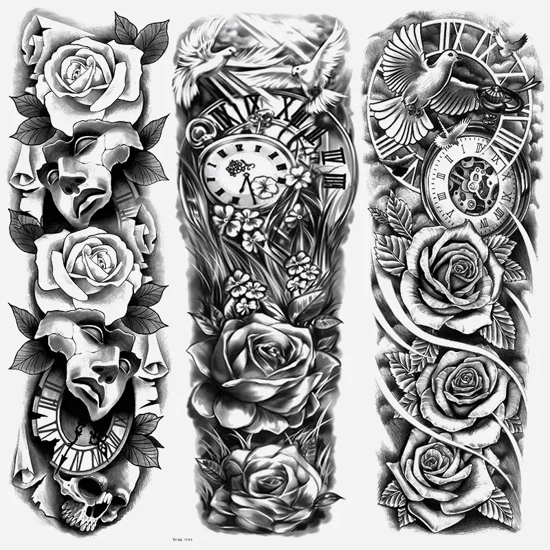 3 Pcs Peace Dove Rose Compass Temporary Tattoo Stickers, Waterproof Full Arm Sleeve Fake Tattoos, Ephemeral Tattoos, Aesthetic Tattoo Merch, Halloween Party Body Art Decorations