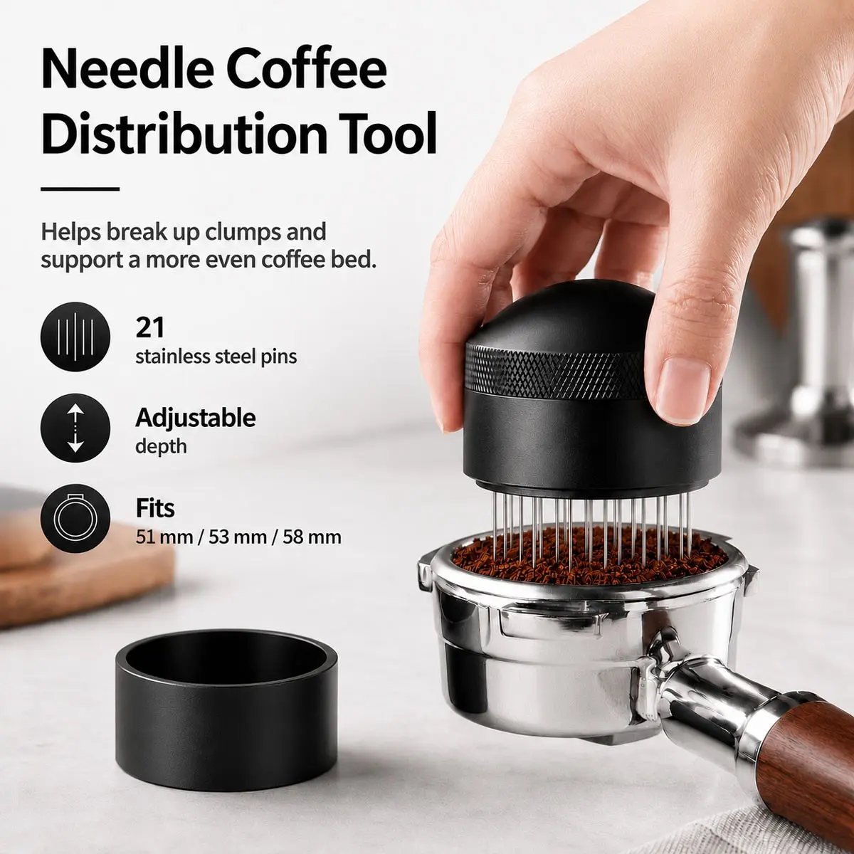 1pcs 51/53/58mm Coffee Needle Distributor set ,Espresso Coffee Stirrer,Espresso Machine Accessories,Professional WDT Distribution Tool,Coffee Powder Stirring Tool Dispenser for Home & Cafe Use, Coffee Making Tool, Coffee Tools, Coffee Equipment
