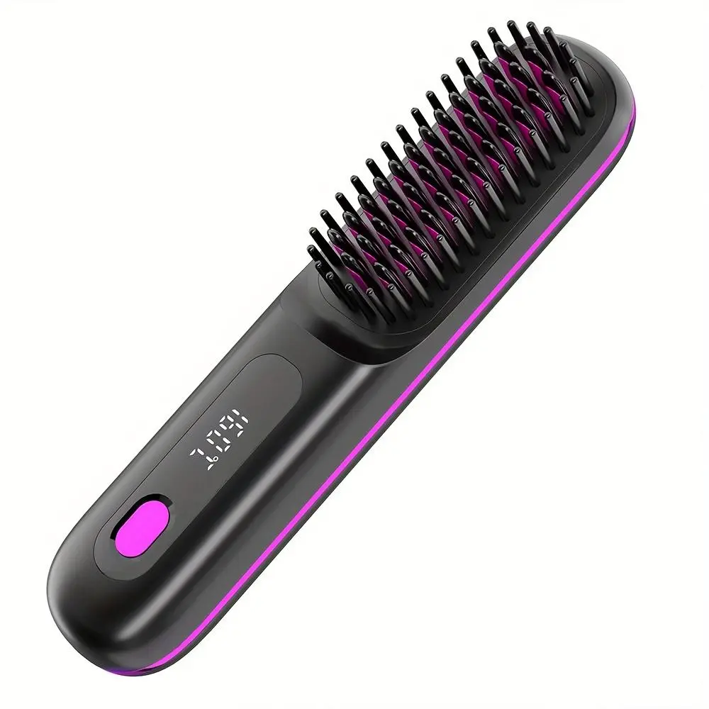 2-in-1 Mini Portable Cordless USB Wireless Hair Straightener & Curler Comb, Plug-In Home-Use Tool for Busy Lifestyles, Non-Damaging Personal Care Appliance, Hair Straighteners, Hair Curler, Heated Comb Straightener