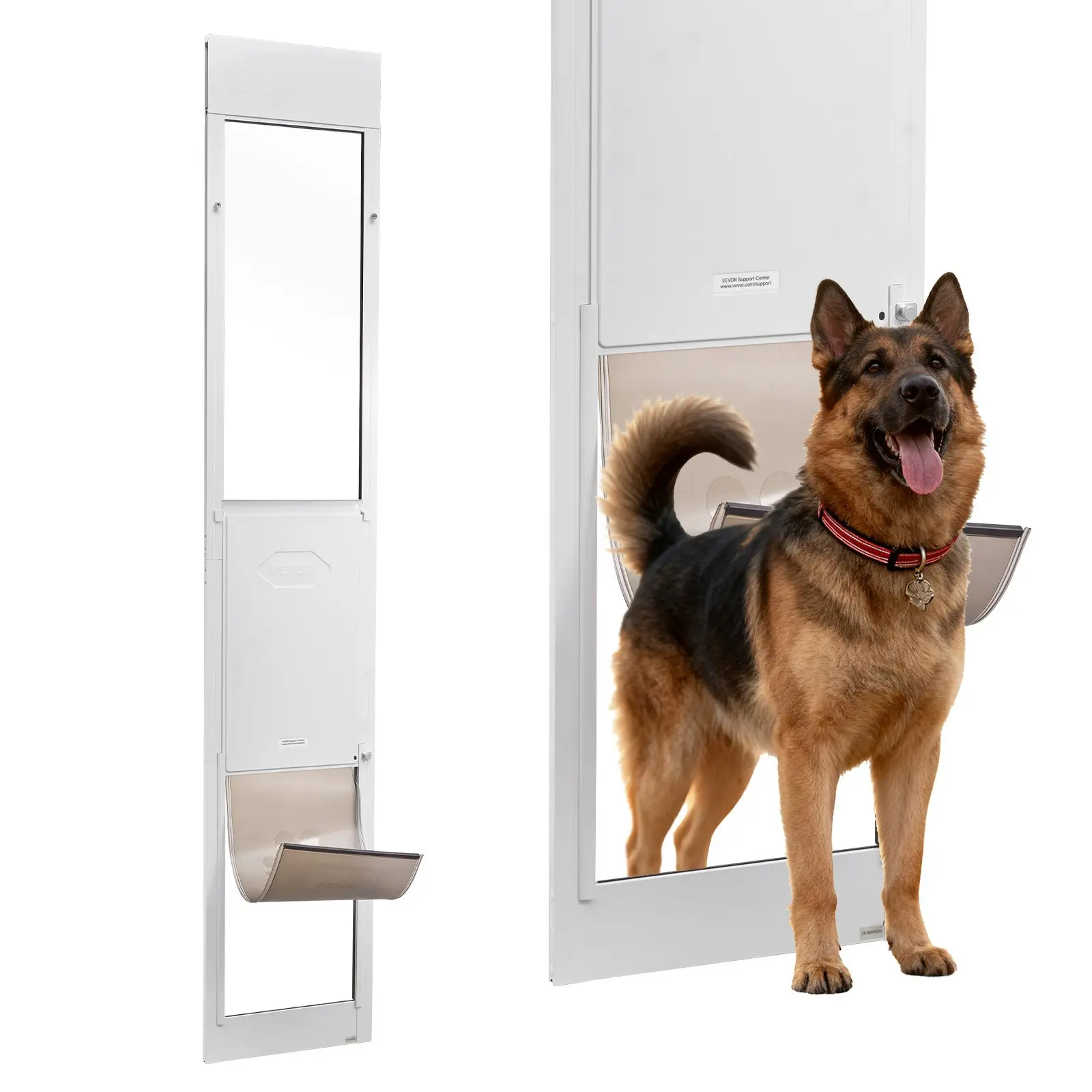 VEVOR Dog Door for Sliding Glass Door, 91 to 96 in Adjustable Height, Aluminum Alloy Frame with Metal Rotating Hinges, Lock Design, 13 5/8x 23 5/8 in Flap, Sliding Glass Pet Door for Renters