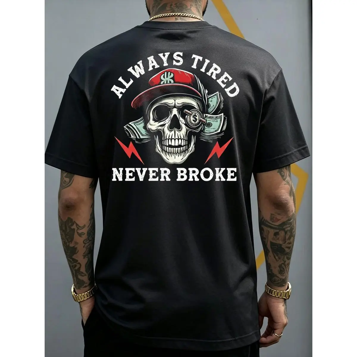 Always Tired Never Broke Print Men's T-shirt, Top Menswear, Cotton Tee Shirt Casual Streetwearboutique tees,printed tee,Casual Street tee