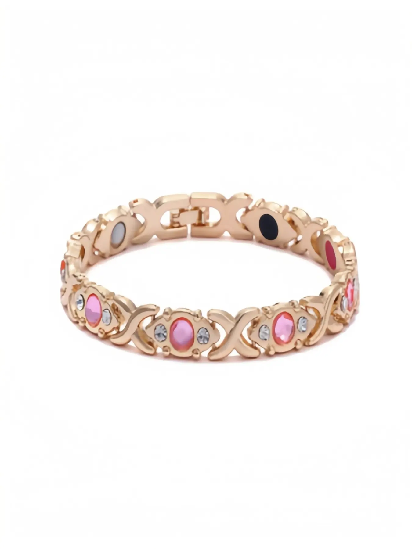 Fashionable Detachable Energy Magnet Bracelet, Eco-Friendly Alloy with Rhinestones, Adjustable Ladies' Wristband, Magnetic Bangle Jewelry, Metal Plated