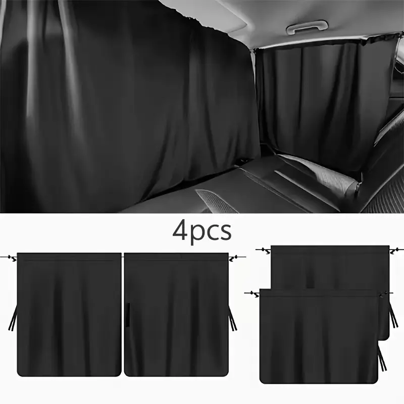4Pcs Car Privacy Curtain Set Designed for Sedan SUV Rear Seat & Side Window Divider Only For Parked Vehicle Block Strong Sunlight Protect Interior Privacy