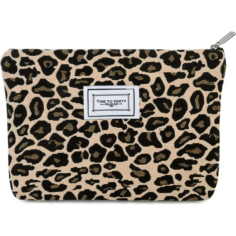 Leopard Print Makeup Bag Canvas Waterproof Washable Cosmetic Organizer for Travel Zippered Toiletry Pouch for Women Girls Small Make Up Bag Gifts Makeup Storage Pouch Canvas Beauty Bag