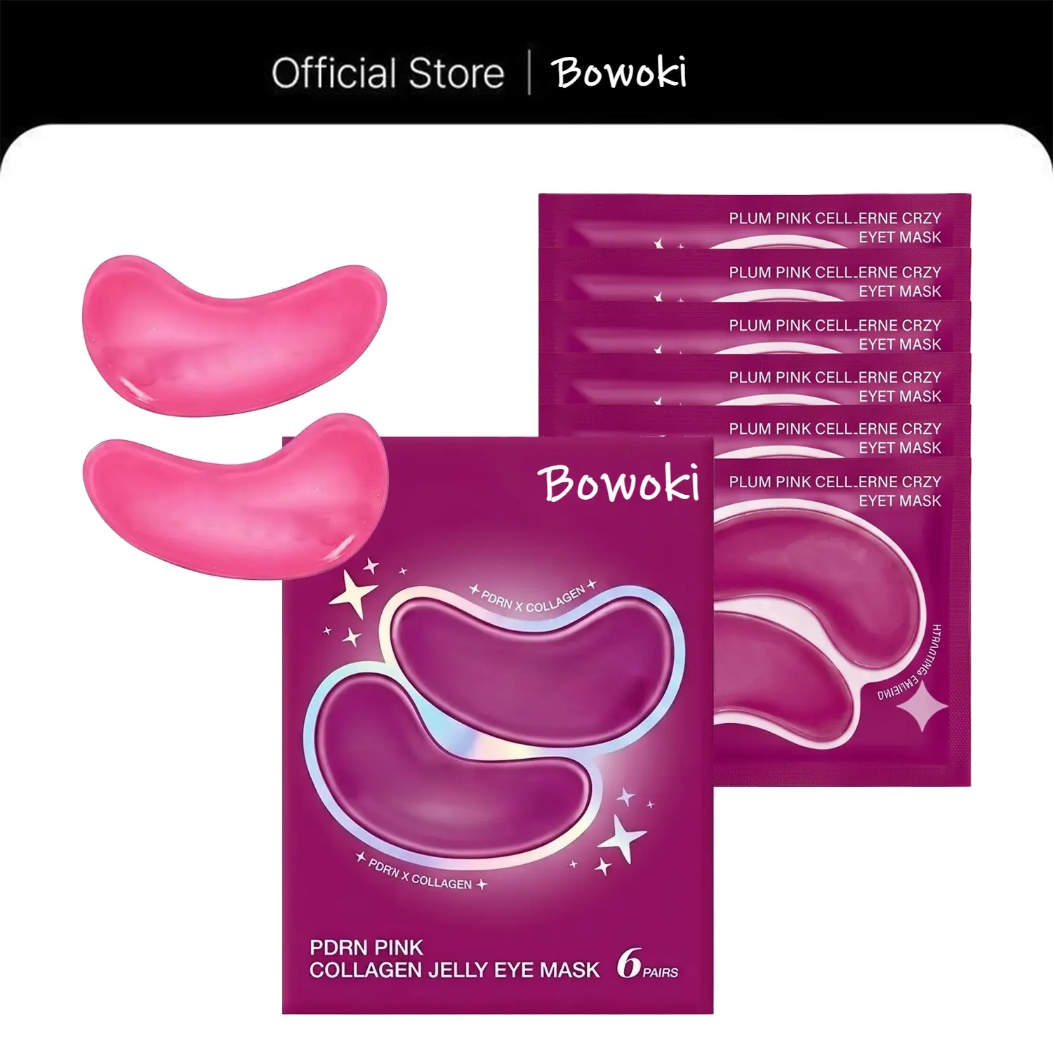 Bowoki PDRN Collagen Jelly Eye Mask  Hydrogel Eye Patches with PDRN, Collagen, NAD  Refreshing for Puffy, Tired Eyes  Firming for Look of Wrinkles, Fine Lines Korean Skincare