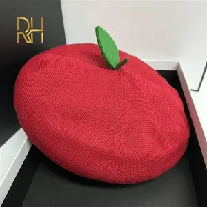 RH Handmade Spring Summer Autumn Ladies Fresh Sweet Breathable Beret Cap Fruit Kawaii Green Leaf Creative Gift Women's Hats