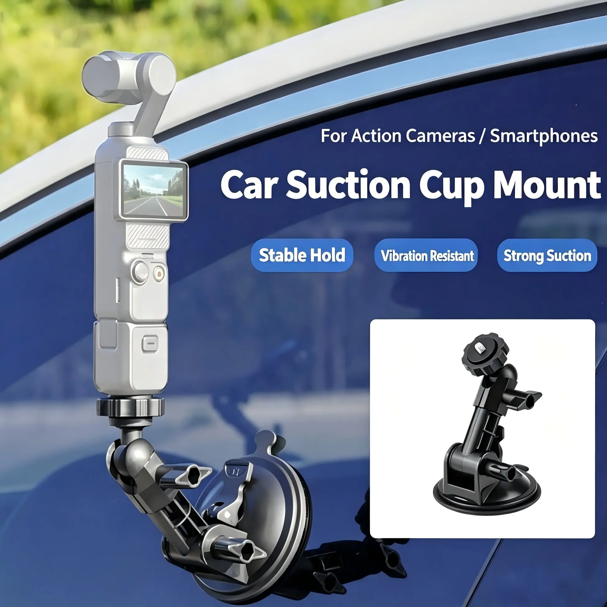 Car Dashboard Mount Holder, Compatible with Gopro, Pocket, Action Cameras & Phones, Secure Fit Design, Durable Construction