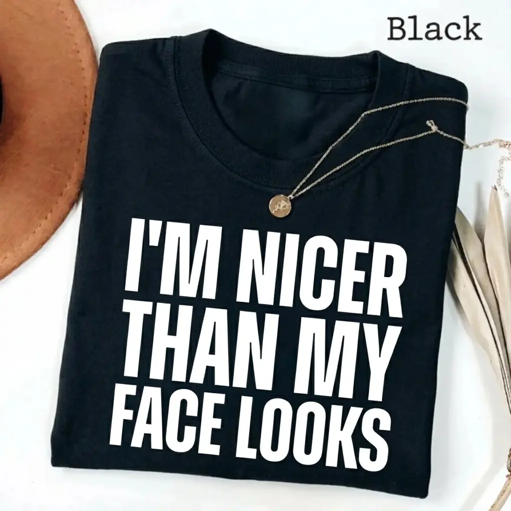 I'm Nicer Than My Face Looks Shirt, Funny Sarcastic Graphic Tee, Resting Face Humor T-Shirt, Trendy Women's Top, Introvert Gift