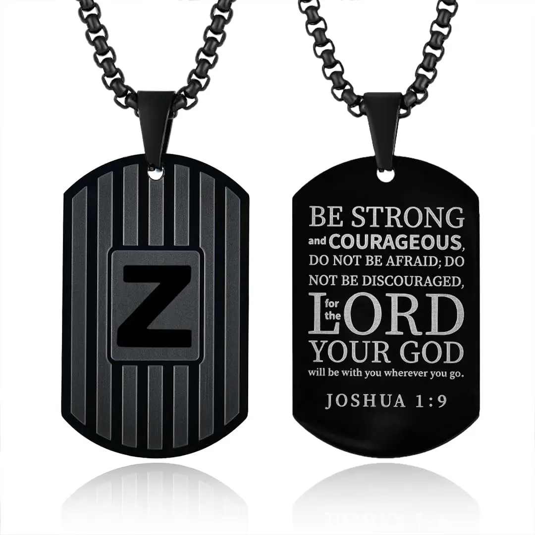 Men Letter Tag Necklace for Women A-Z  Tag Necklaces for Men Titanium Steels Black Pendant Religious Gifts for Him