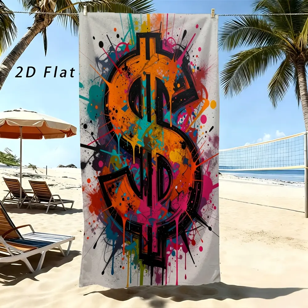 1pc Colorful Splatter Dollar Sign Beach Towel, Decorative Towels, Bold Gift for AmbitionDriven Souls, Vibrant Soft Towel with Pop Art Money Design, Perfect for Entrepreneurs, QuickDry Material for Versatile Use, Quick Drying Towels