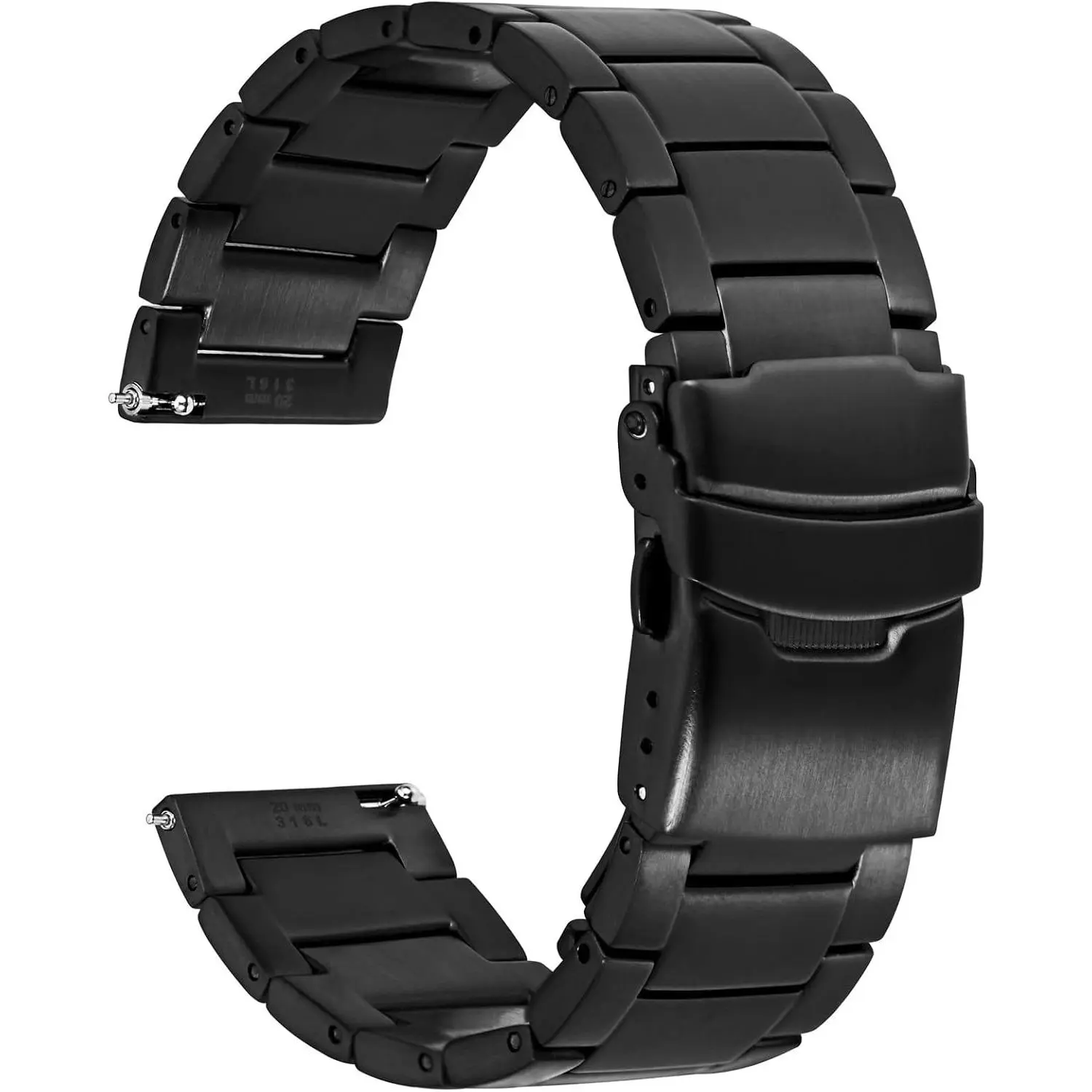 22mm Heavy-Duty Stainless Steel Metal Watch Band for Men with Double Locking Deployant Clasp, 316L, BlackGift