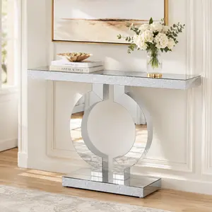 Tribesigns 43" Mirrored Console Table, Modern Silver Entryway Table with O-Shaped Base, Narrow Sofa Table for Living Room Hallway Foyer