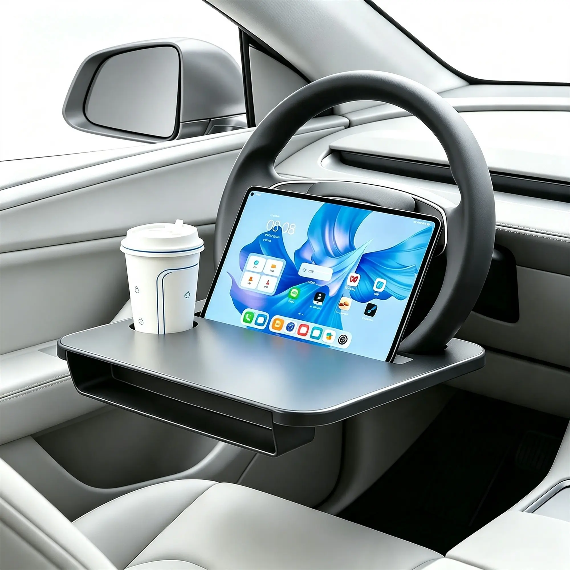 Multipurpose Steering Wheel Desk with Seat Gap Filler Organizer – Car Laptop Tray & Eating Table, Compatible with Most Vehicles (Universal Fit for Sedans, SUVs & Trucks), Ideal Driver Gift