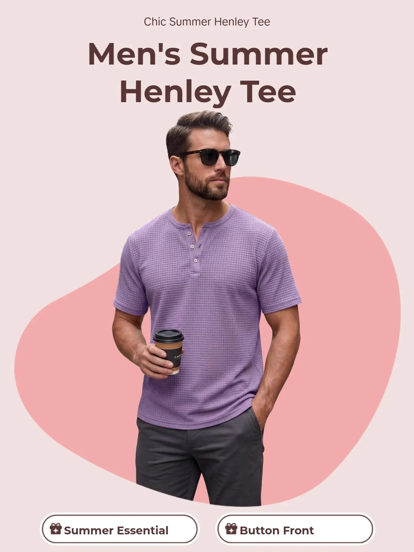 New Summer T-Shirt for Men, Casual Slim Fit Button Pure Color Henley, Short Sleeve Daily Wear, Comfortable and Stylish Top, Streetwear, Menswear