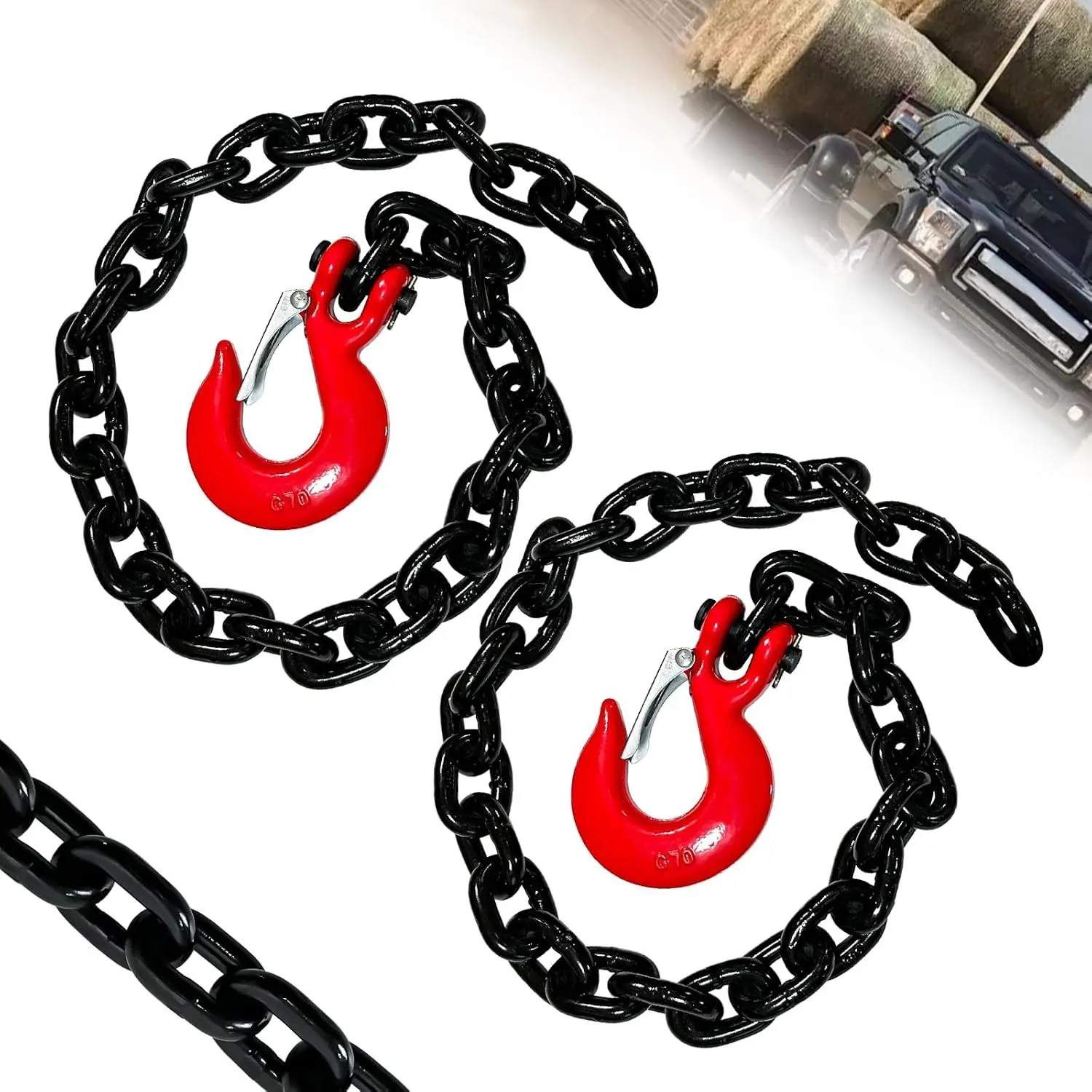 5/16" G80 Trailer Safety Chains with G70 Clevis Safety Hooks, 36" Tow Chains 4900 lbs Safe Working Load, 17000 lbs Break Strength Heavy Duty Tow Truck Binding Chains (2 Pack, Black)Gift