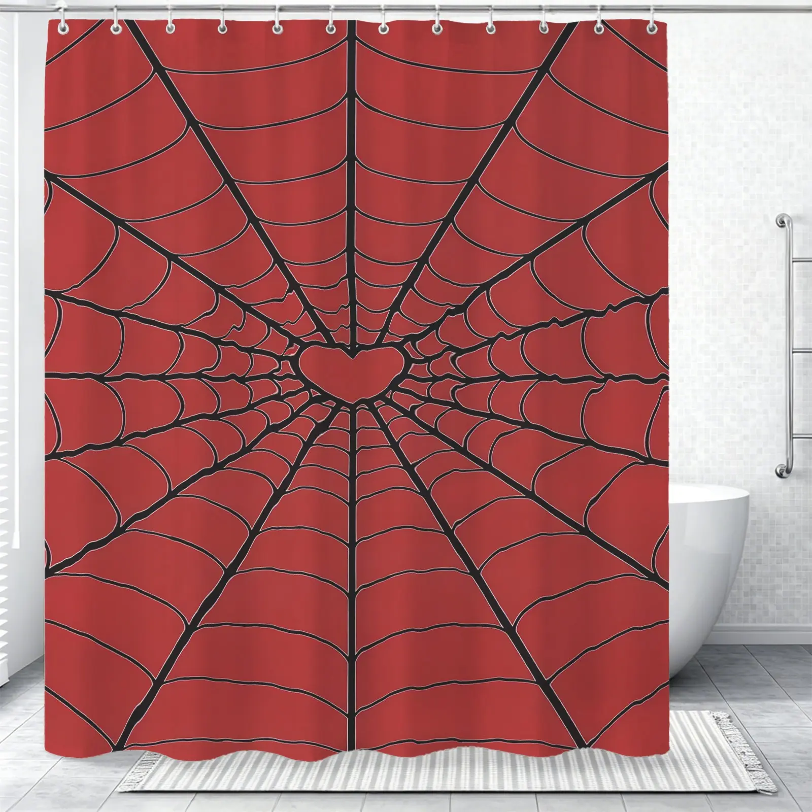 Spider Web Pattern Shower Curtain, Measures 72x72 Inches, Comes With Plastic Hooks For Easy Installation, Modern Polyester Bathroom Decor