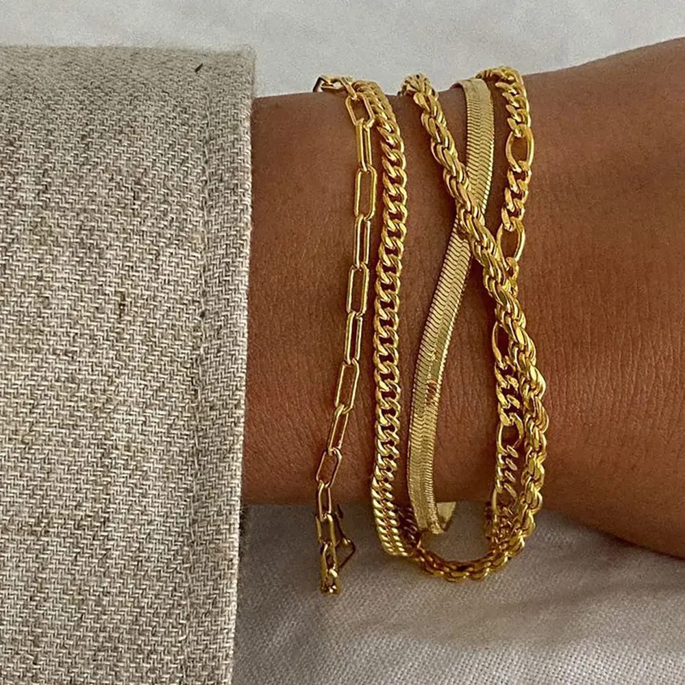 Bracelet Combination Set, 5-Piece Minimalist Stacked Chains for Women with Paperclip, Cuban Link & Round Beads, Anti-Tarnish Jewelry, Cuban Link Bracelet, Multi-Piece, Layering Look, Casual Wear, Daily, Non Tarnish Jewelry, Tarnish Proof Jewelry