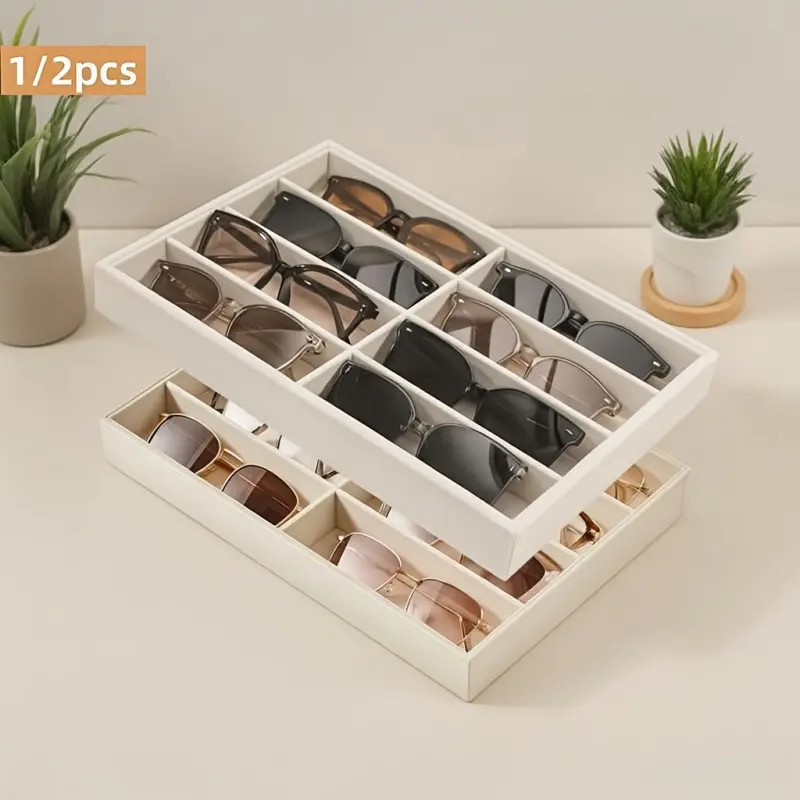 1/2Pcs Velvet Eyeglass Tray 8 Grid Stackable Drawer Organizer Anti-scratch Soft Liner Adjustable Organizer Storage Box for Glasses Sunglasses Watch Jewelry Household Drawer Arrangement Adjustable Organiser