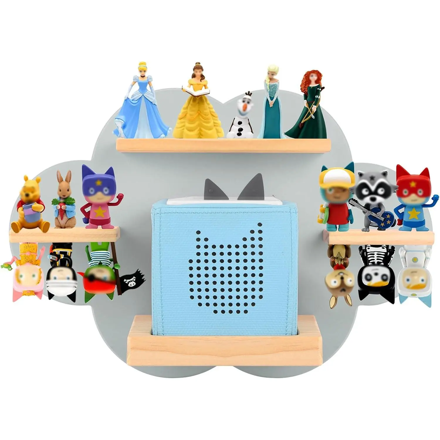 Wooden Wall-Mounted Magnetic Floating Shelf for Toniebox & Tonies Figures - 1/2 Tonies Organizer, Storage & Display Shelf for Toniebox Player (Holds 20-30 Characters, Gray, Decor Gift for Home Supplies)