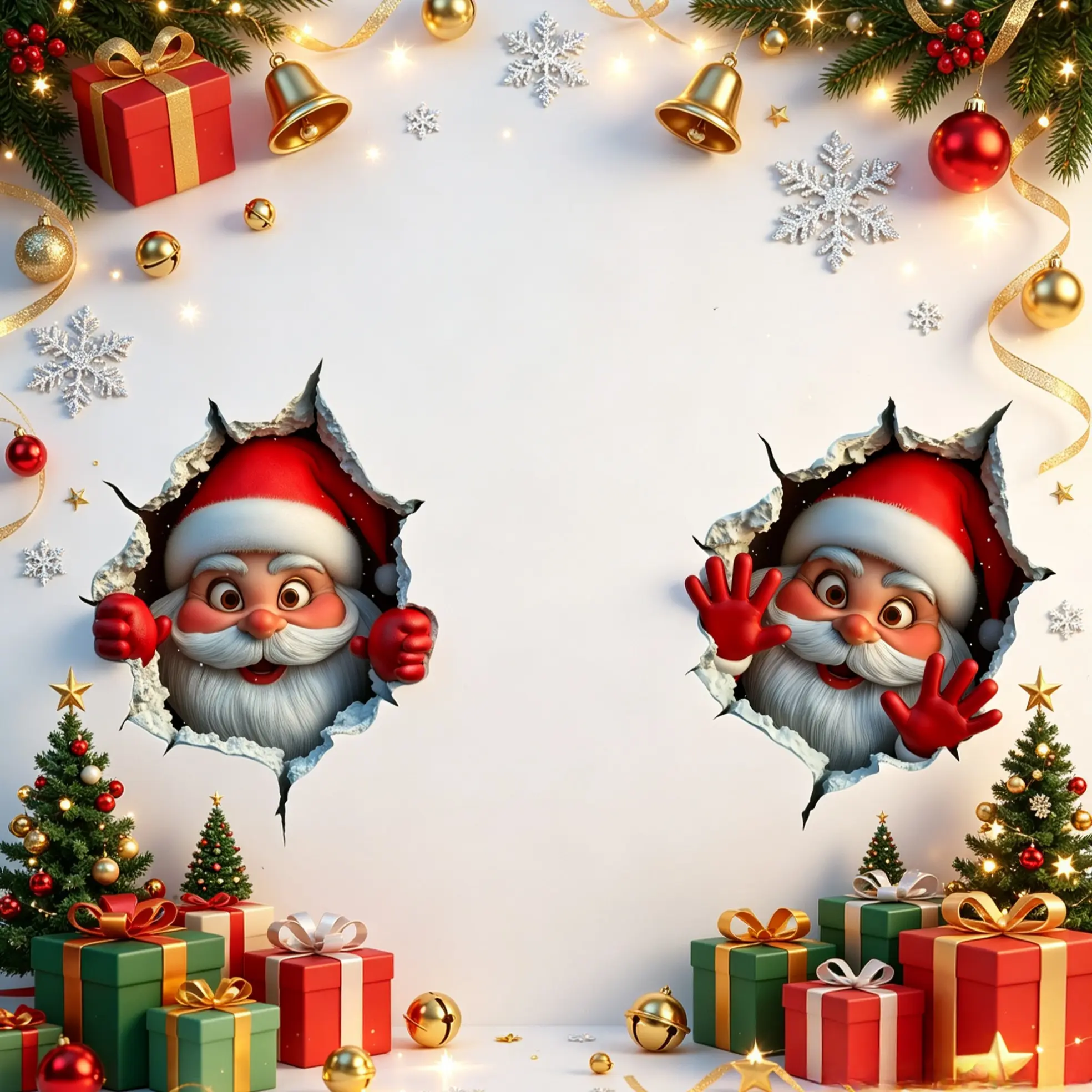 4pcs  Wall Breaking Santa Claus Sticker, Christmas Creative Wall Sticker with Realistic Breaking Wall Effect, Fun  Christmas Santa Claus Sticker for Door, Windows, Refrigerator and Furniture