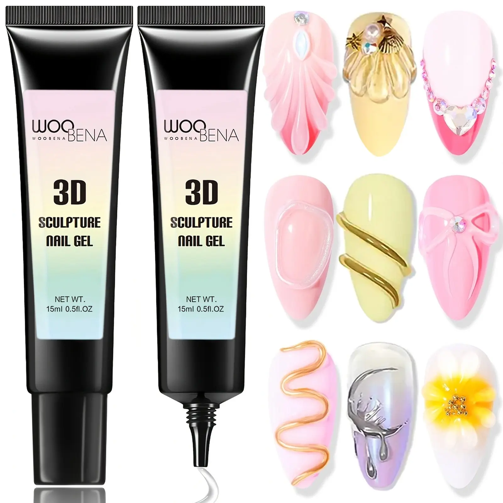 2Pcs 3D Gel Nail Art,15ml Sculpting Gel Molding for Nails 3 in 1 Clear Rhinestone Nail Art Glue DIY Home and Nail Salon Christmas for Women