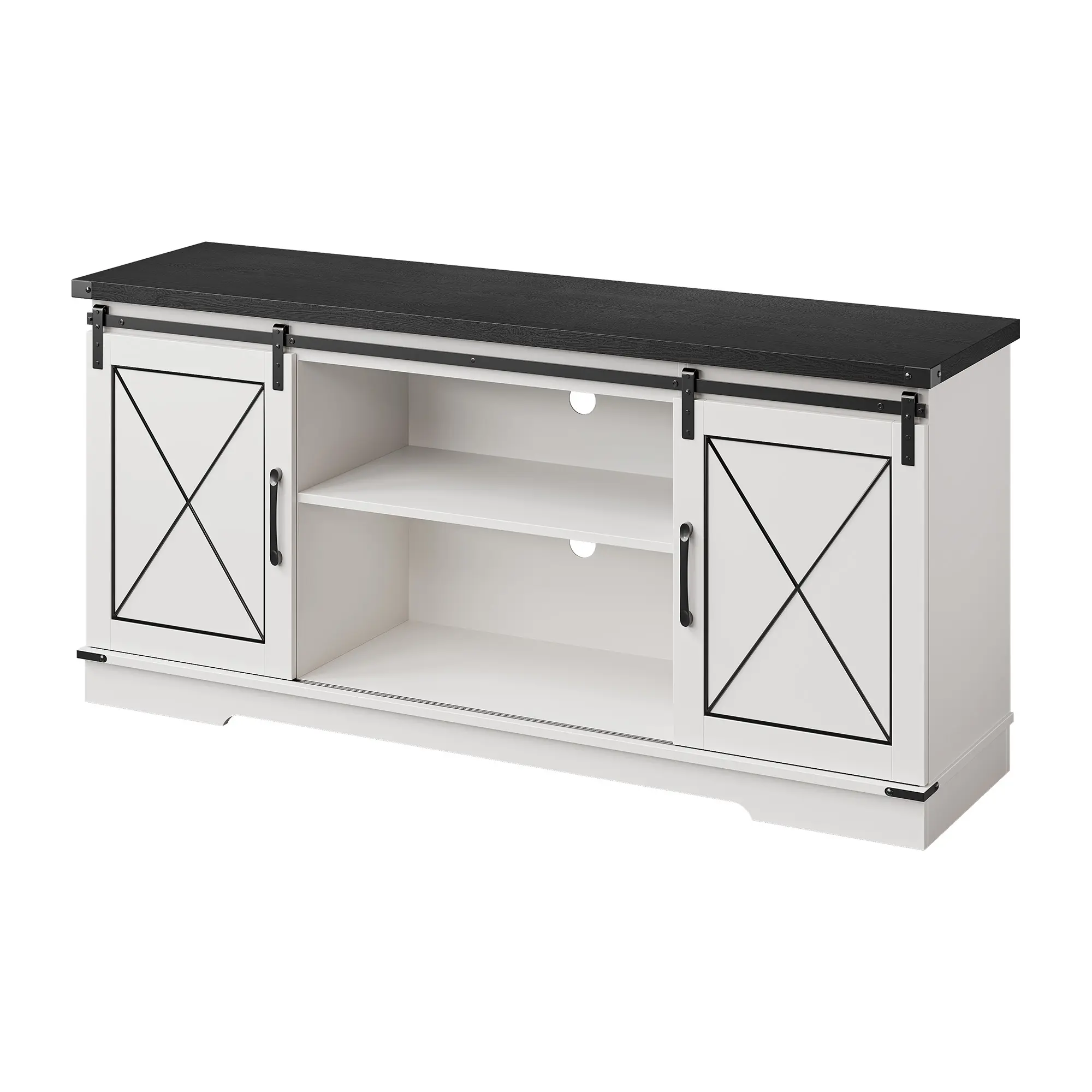 【GARVEE】Rustic Farmhouse TV Stand for TVs Up to 65", Indoor Living Room Furniture with Sliding Barn Doors, Storage Cabinets & Adjustable Shelf - Father's Day Gift, Living Room Decor, Bedroom Use, Furniture Living Room