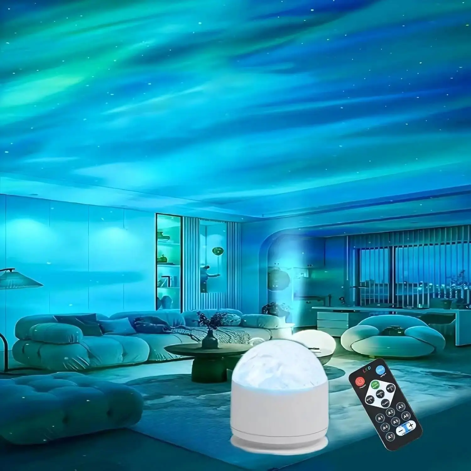7-Color Music-Synced Bluetooth Full HD Starry LED Star Projector Lamp - 2 Scenes (Ocean Wave, 3D Water Ripple) Cool Tech Gadget for Bedroom Room Decor