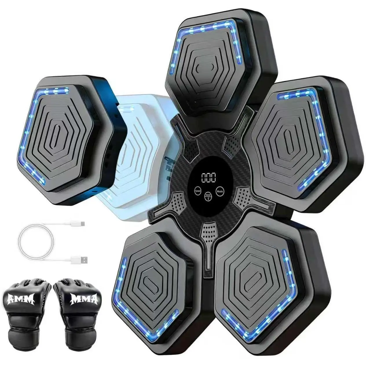 Smart Music Boxing Machine with Bluetooth, Wall-Mounted PP+TPE Punching Target for Unisex Home Gym Fitness, Electronic Tracker with LED Display & 15 Speeds, Wall Mount, Boxing Pads