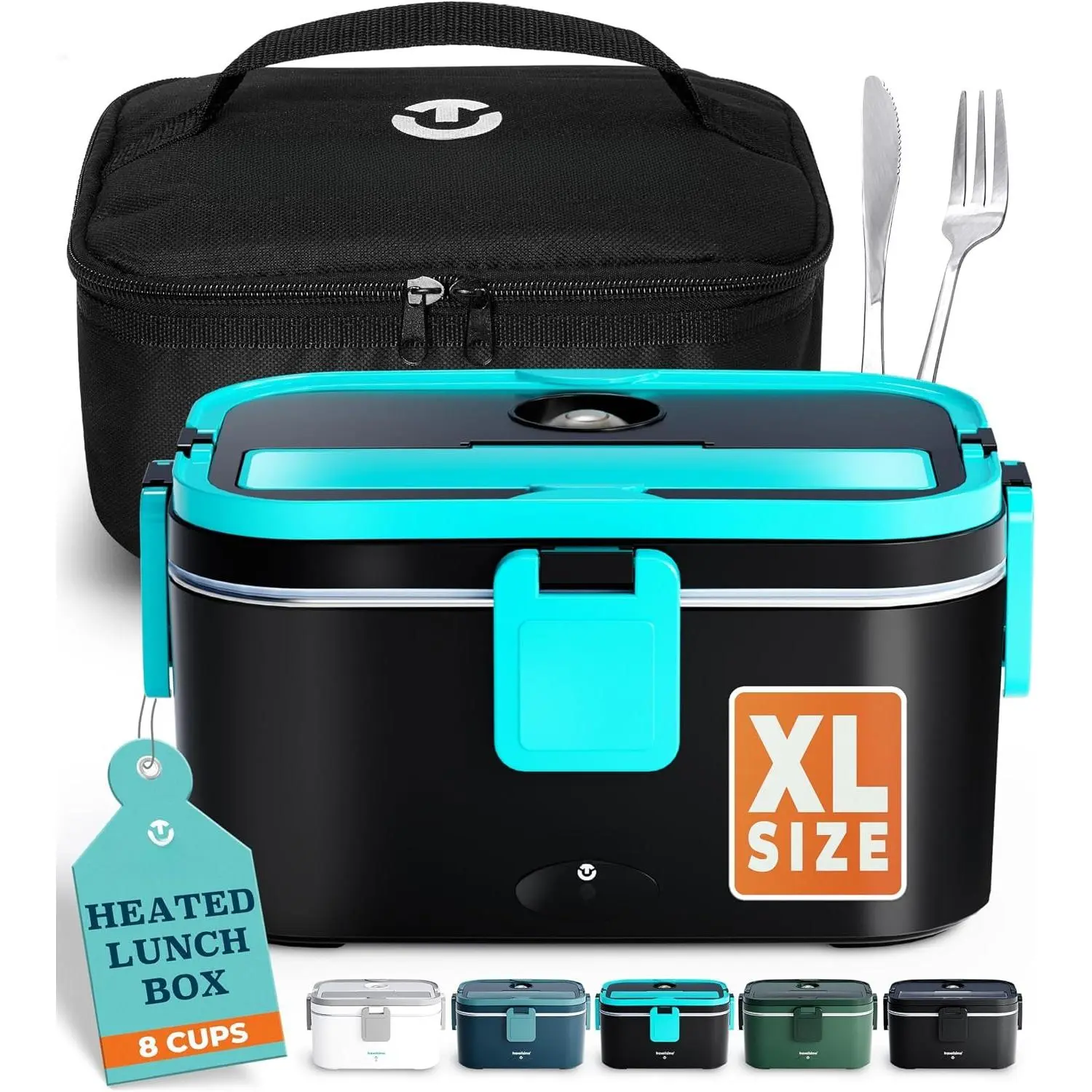 Extra-Large Electric Lunch Box For Adults Holds up to 8 Cups - 100W Heated Lunch Box For Men 1.8L, Portable  Warmer for Travel & Work, Loncheras Electricas Para Calentar Almuerzo