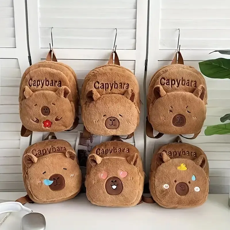 Beaver Plush Backpack- Daily Commute Essential! Soft Texture+ Practical Storage Cartoon Capybara Lightweight Mini Backpack, Zipper Closure, Adjustable Shoulder Straps, Versatile Casual Backpack for Outings, Gift for Girlfriend (The pattern color is