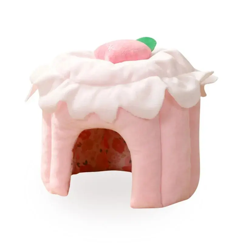 Cake-Shape Strawberry Hamster House Bed, Soft Fleece Warm Nest Shelter for Small Animals, Pet Supplies Small Animal Houses & Habitats