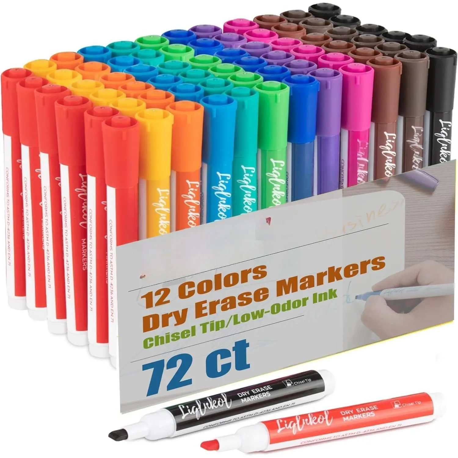 Dry Erase Markers Bulk, Pack of 72 with 12  Colors, Chisel Tip White Board Markers Dry Erase Pens Whiteboard Markers -  for  & Office Supplies