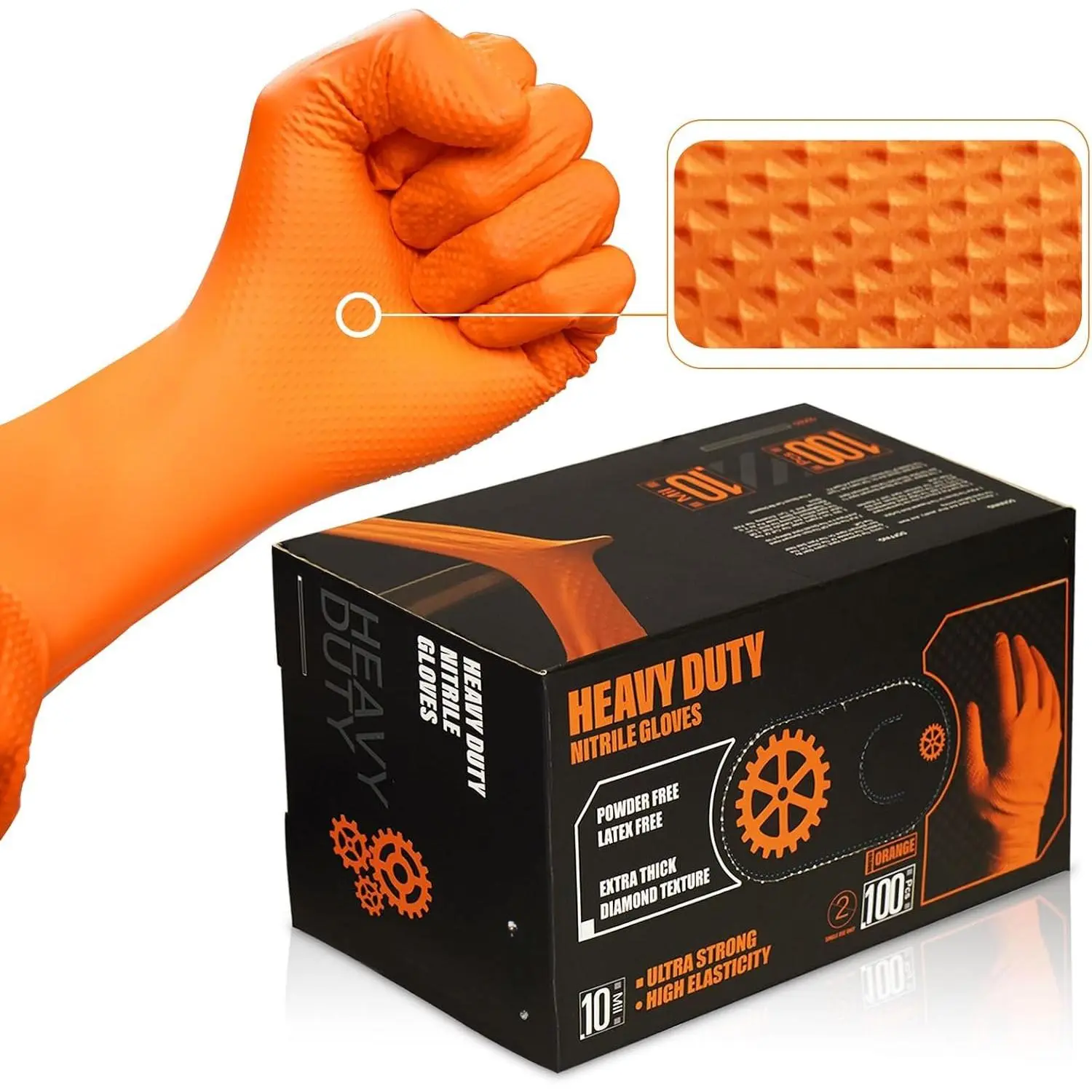 Heavy Duty  Gloves, 10-mil Thick,  Texture,  and Latex Free, 100 Count (50 Pairs)