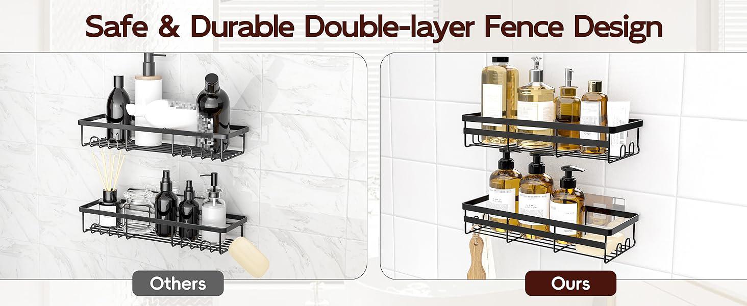 Shower Caddies 2 Pack - Adhesive Hanging Shower Shelf - Bathroom Organizers and Storage, No Drilling Stainless Shower Shelves for Home Decor, Bathroom Acce
