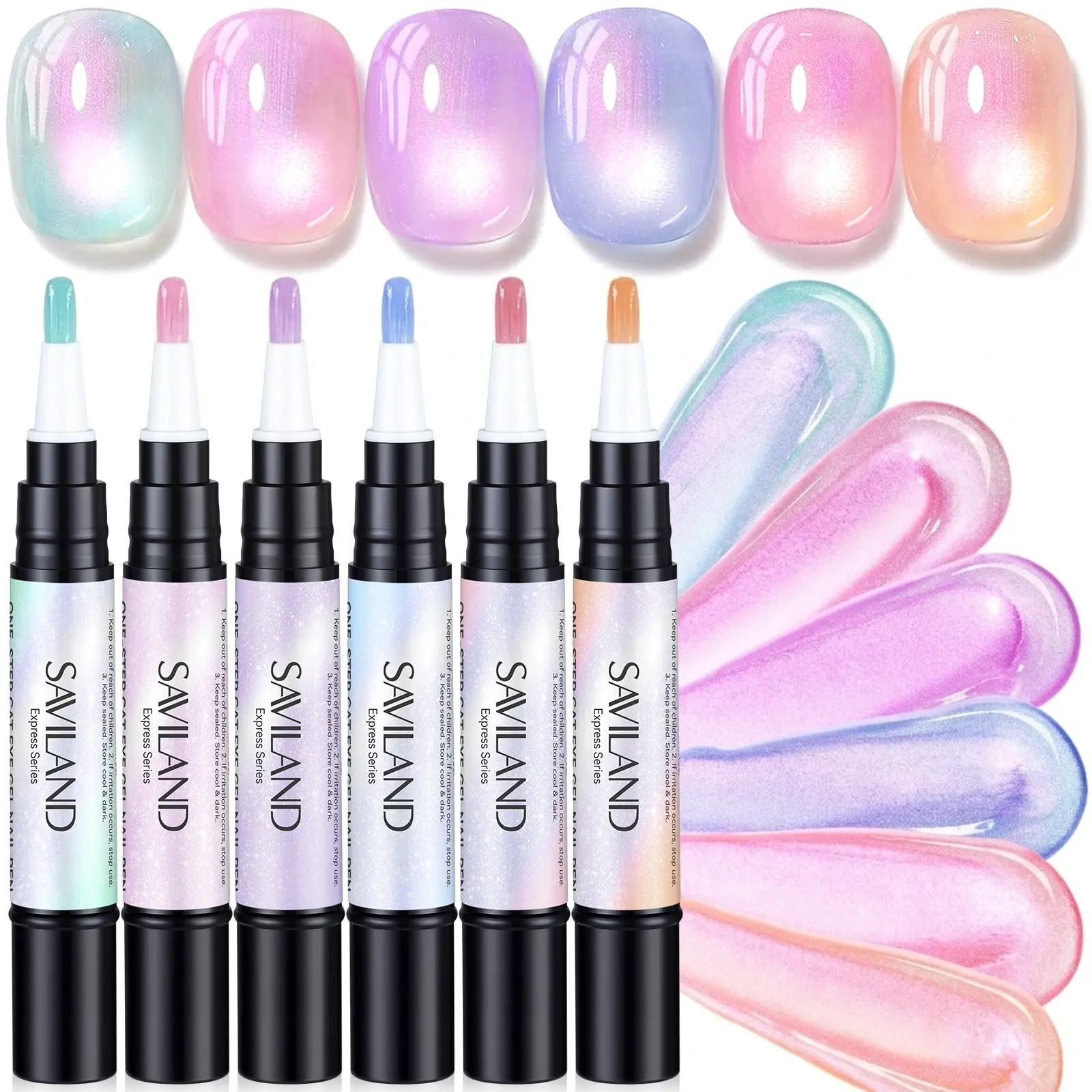 SAVILAND Cat Eye Gel Nail Polish Pen 3 in 1 Base Color Top Coat for Aurora Cateye Nail Art Travel Size 4ml UV Lamp Required Soak Off for Home DIY Manicure Nail Beauty Supplies Women Gift