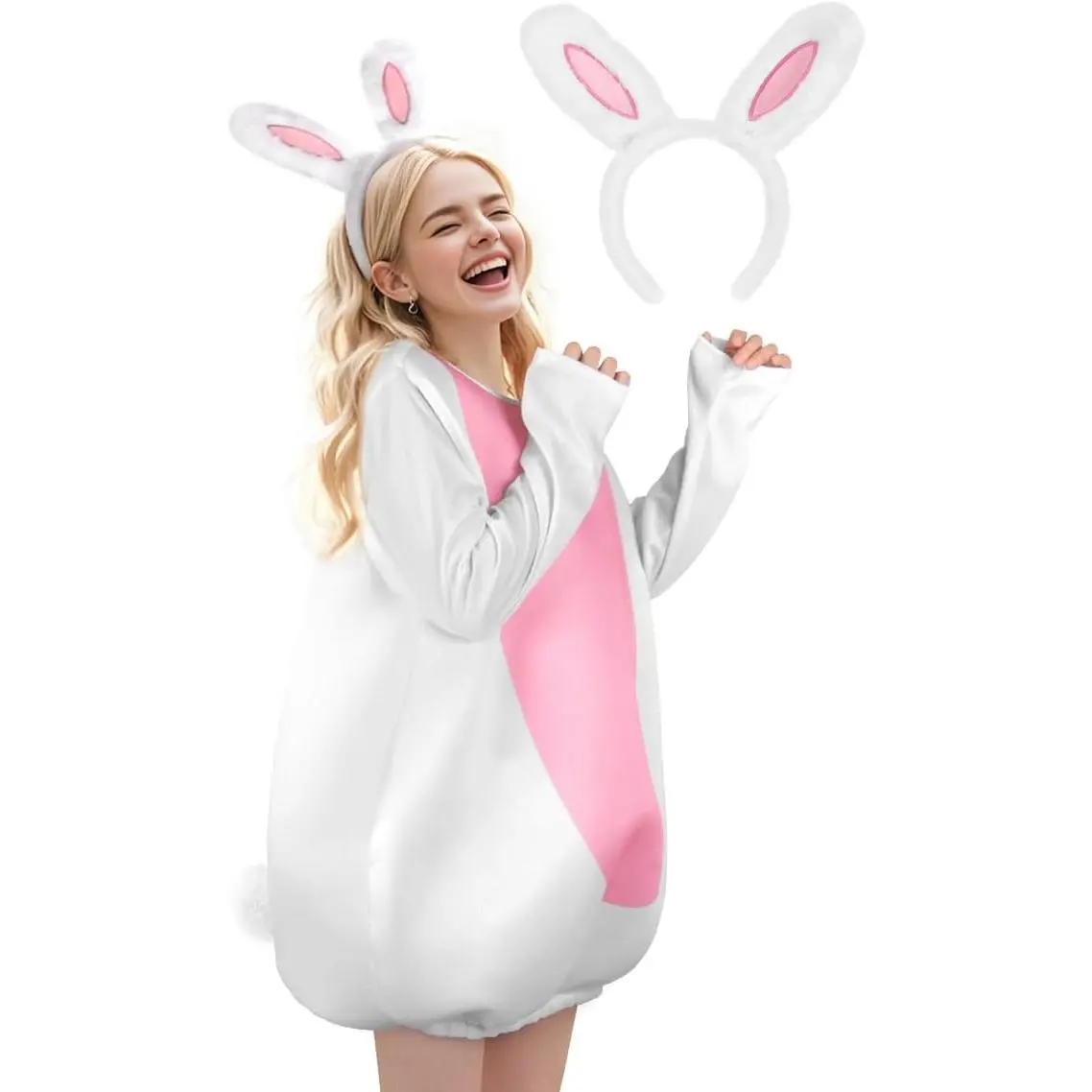 Easter Bunny Costume for Women Deluxe Rabbit Mascot with Rabbit Ear Headband Easter Costumes