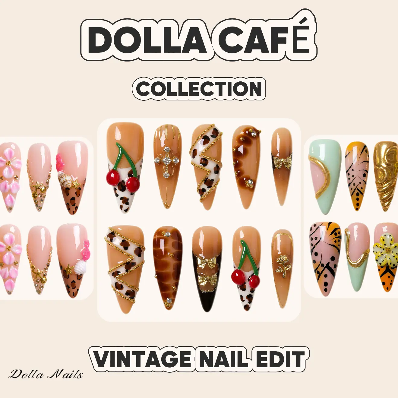 Dolla Nails Reusable Press-On Nails, 100% Handcrafted 3D Gel for Long-Lasting Salon-Quality Manicures at Home, 10 Piece Sets in Almond, Stiletto & Square, Handmade Reusable Nails, Nails At Home