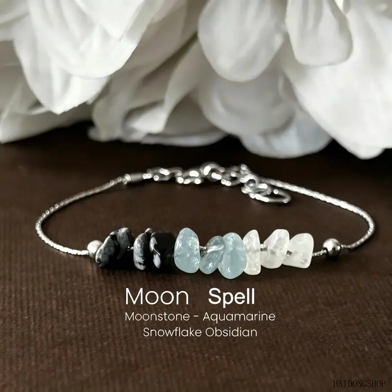 Celestial Witchy Boho Raw Moon Energy Crystal Bracelet, Natural Moonstone Beaded Spiritual Healing Wrist Jewelry, Minimal Stack Accessory For Women Couple Daily Wear Friend Family Gift Outfits,bible,verse bracelet,adjustable,link
