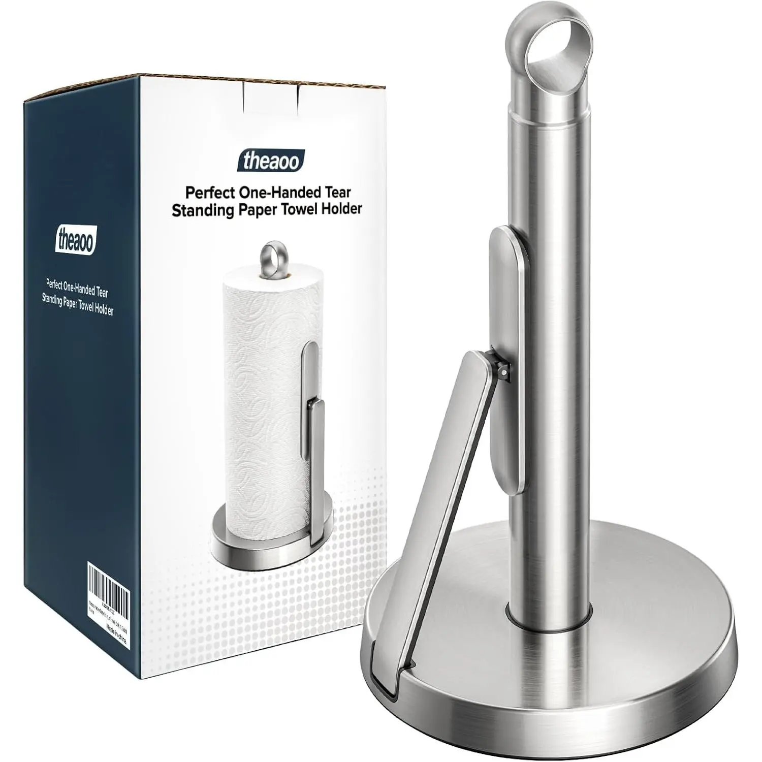 Heavy-Duty Stainless Steel Paper Towel Holder with Tension Arm – Easy -Handed , Modern Standing Countertop Dispenser for Kitchen, Holds  Paper Towel Rolls (1, )