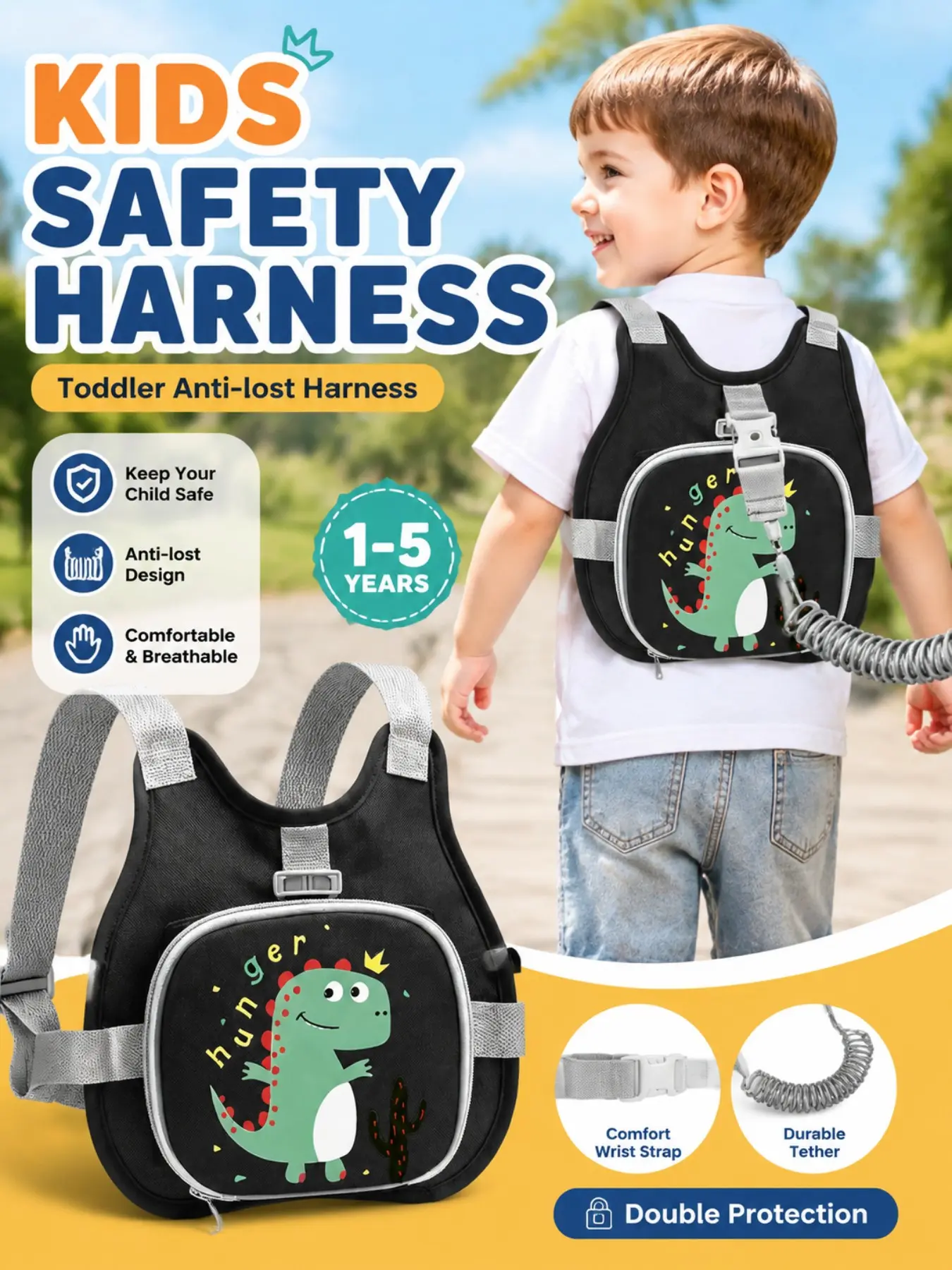 Outdoor Safety Backpack, Adjustable Safety Backpack, Cute Anti-Lost Tether Rope, Ideal for Kids' Adventures, Adjustable Fit, Cute Design