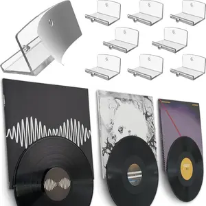 8 Pack Clear Adhesive Vinyl Wall Mount Record Holder, Dual Display for Albums & Discs, Strong Hold, Record-Safe, Easy Installation, Fits 1LP and 2LP Vinyl Albums
