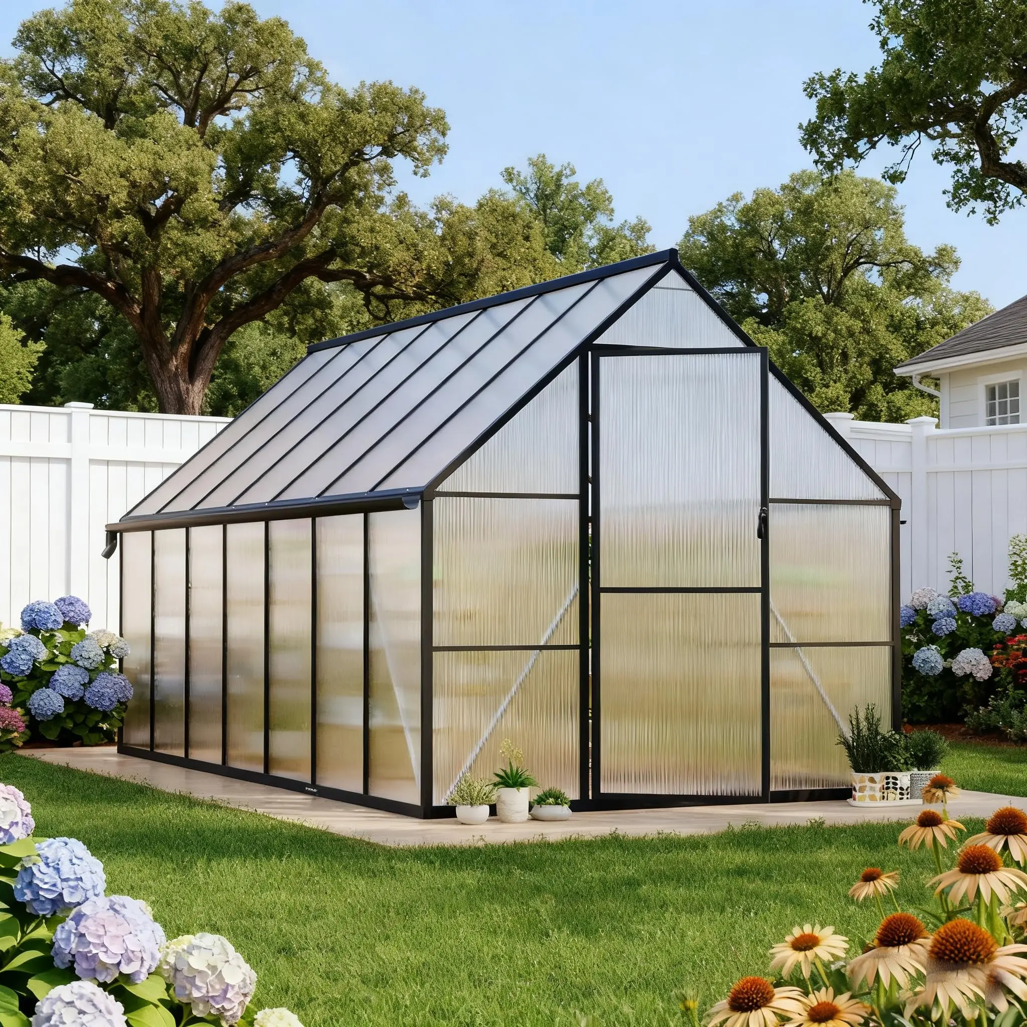 Garvee 8'x14' Aluminum-Framed Polycarbonate Greenhouse Kit with Roof Vent & Quick Setup Structure, Large Enhanced Polycarbonate Green house
